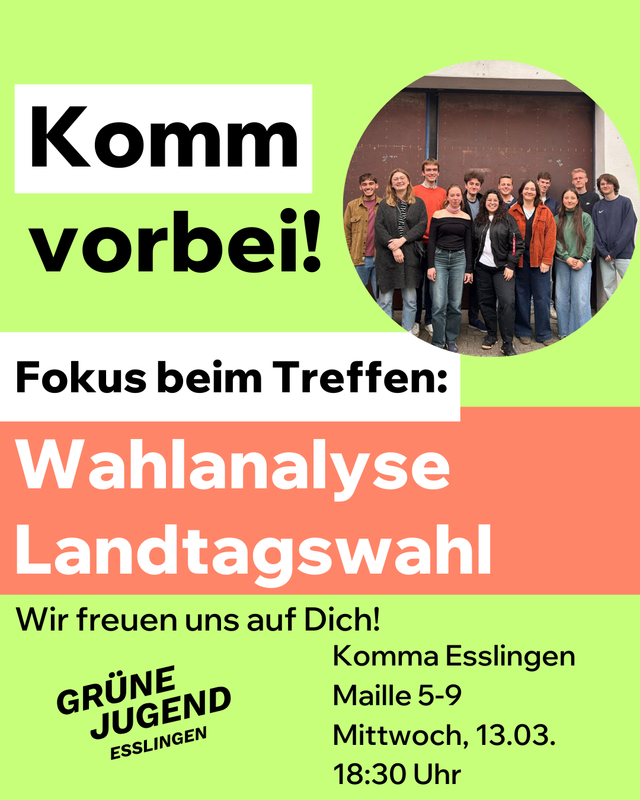 Herzliche Einladung zum nächsten Treffen der Grünen Jugend Esslingen!